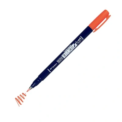 Imagen de Tombow Rotulador Fudenosuke Hard Rojo Neón Pincel para Lettering, Caligrafia, Contornos, Dibujo, Ilustraciones, Esbozos Punta Elastica Dura Resistente al agua