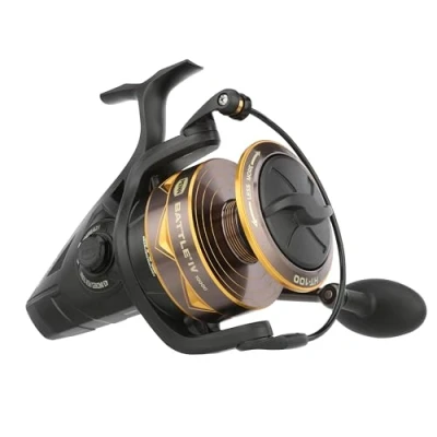 Imagen de PENN Carrete Giratorio Battle® IV, Pesca de Agua Salada Señuelos y cebos para Peces mar, Bobina Aluminio, Robusto 10000 Tamaño del 4.2:1 Engranaje Negro, Dorado Ahumado