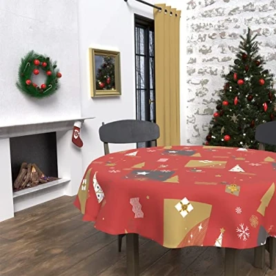 Imagen de Soleil d&#039;ocre Mantel Antimanchas Fir, Redondo, Rojo, Diametre 180 cm
