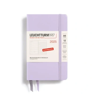 Imagen de LEUCHTTURM1917 370498 Agenda semanal y cuaderno 2025, bolsillo A6, tapa dura, planificador de 12 meses, 80 g, a rayas, color morado