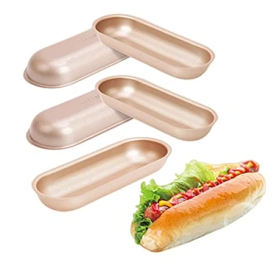 Imagen de XZJMY Paquete de 5 mini moldes para hornear, 7 pulgadas, antiadherente, acero al carbono, perros calientes, molde hornear pan