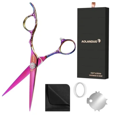 Imagen de AOLANDUO 6&quot; Pink/Neon Tijeras para cortar el pelo/Tijeras de peluquero acero AICHI pelo EDGE/OFFSET/SWORD Design for Salon Stylists Beauticians