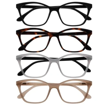 Imagen de OPULIZE KAT Gafas de Lectura Pack 4 Montura Ojo Gato Negro, Marrón, Gris, Topo Hombres y Mujeres Bisagras Muelle RRRR59 127U +3.50