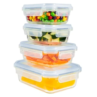 Imagen de Home Fleek Recipientes De Cristal para Alimentos Hermeticos con Tapa Tapers Comida Hermetico, Ahorro Espacio Microondas, Horno Y Congelador (Pack 4, Azul)