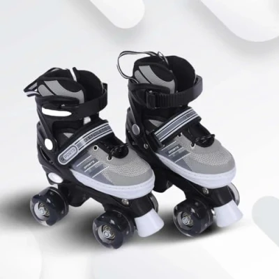 Imagen de Endless EL1029 Adjustable Roller Skates Medium Size 34 EUR (UK 1.5) 38 5) for 6 to 12 Years Black Strong Chassis and 70 mm PU Four Flashing Wheels ABEC 7 Bearings Indoor Outdoor