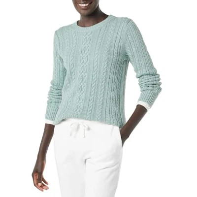 Imagen de Amazon Essentials Jersey de Cuello Redondo y Manga Larga en Punto Trenzado con Ochos (Disponible Tallas Grandes) Mujer, Verde Salvia Mezcla, XL Grande