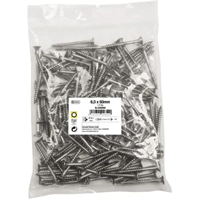 Imagen de Connex KL3266060 Tornillos universales (6,0 x 60 mm, 1 kg, cabeza avellanada, accionamiento TX, parcialmente roscado, acero inoxidable/juego de tornillos/tornillos en bolsa