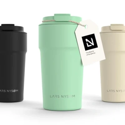 Imagen de LARS NYSØM Taza térmica café para llevar Termo de 0,5 litros con aislante Travel mug acero inoxidable a prueba fugas el y té (Mint Green, 500ml)
