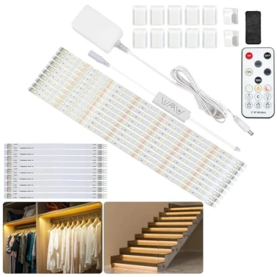 Imagen de Hoobabuy Tira LED Blanca Cálido 5m, de Luz Debajo del Gabinete Cocina con Control Remoto RF para Vitrina, Cocina, Escritorio, Estante, Armario, 2700K