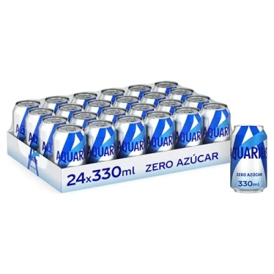 Imagen de Aquarius Original Zero Azúcar Bebida Funcional con Sales Minerales, sabor Limón, Lata 330 ml Pack de 24