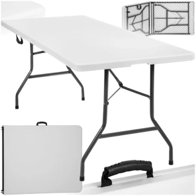 Imagen de TecTake® Mesa Plegable, Camping Plegable con Asas, Jardín Exterior, Robusta y Compacta, Topes en Patas, Fácil Montaje Limpieza, Ideal Acampadas, Jardín, Terraza, Picnic, 183x76x74cm