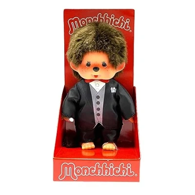 Imagen de Sekiguchi 244065 Original Monchhichi niña, Figura de Peluche con Vestido Novia y Lazos, Aprox. 20 cm Altura marrón