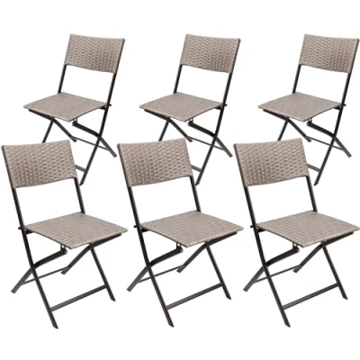 Imagen de BRUBAKER Set de 6 Sillas Jardín Toskana Silla Plegable Poliratán Impermeable y Robusta Bistró Camping para Balcón Terraza Gris Marrón
