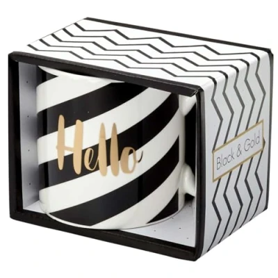 Imagen de DRAEGER PARIS 1886 Hello, Taza, Porcelana, Blanco, Negro y Oro, 11.6 x 9.5 8.1999999999999993 cm