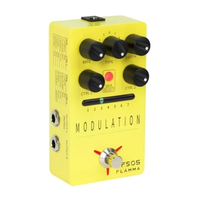 Imagen de FLAMMA FS05 pedal de modulación múltiple para guitarra eléctrica, efectos estéreo con 7 ranuras almacenables, 11 modulación, True Bypass