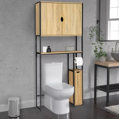 Imagen de IDMarket Mueble WC 3 en 1 con armarios de almacenamiento DETROIT diseño industrial