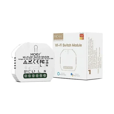 Imagen de MOES Interruptor Wifi Inteligente conmutador Inalambrico Rele Módulo Alexa Control Remoto, compatible con la app Smart Life/Tuya, de voz Alexa/Google Home, 1GANG