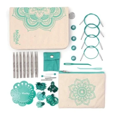 Imagen de KnitPro Mindful Juego de Agujas Intercambiables 7 Pares Tejer Circulares 10 cm con Accesorios Grace Set para Principiantes, Profesionales y Regalo