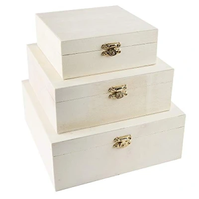 Imagen de Ideas con corazón Caja de madera tapa juego 3 unidades pequeño cierre metal tamaños diferentes 20 x 8 cm 17 65 y 138 52 para manualidades pintar DIY
