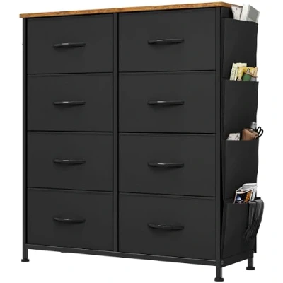 Imagen de YITAHOME Cajonera de Tela con Bolsillos Laterales, Ganchos,Cómoda Tela,Unidad Almacenamiento,con 8 cajones Extraíbles,Cómoda para Sala Estar,Dormitorio, habitación Infantil,Negro
