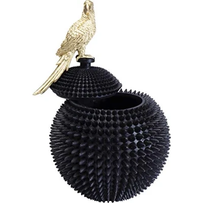 Imagen de Kare Design Lata decorativa con tapa, diseño de pájaro, Negro/Dorado, 40x26x26cm