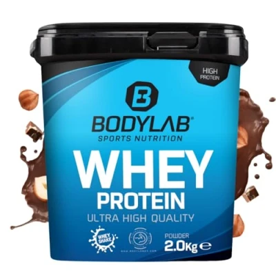 Imagen de Bodylab24 Whey Protein Powder Avellana Cacao 2kg, polvo rico en proteína para músculos más fuertes, la de suero puede promover construcción músculo, con 80% proteína, sin aspartamo