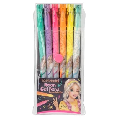 Imagen de Depesche 12229 TOPModel Neon gel pens, set de 6 rotuladores en turquesa, morado, rosa, amarillo, naranja y blanco, para escribir incluso papel oscuro