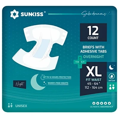 Imagen de SUNKISS TrustPlus Pañales para Adultos Durante la Noche con Máxima Absorción, Bragas Absorbentes Unisex Incontinencia, Mujeres y Hombres, Control de Olores, Talla XL, 12 Unidades