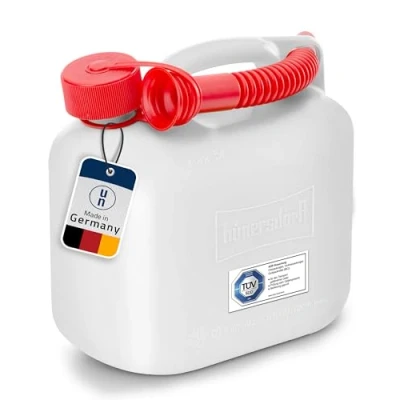 Imagen de Hünersdorff Bidón para carburante STANDARD 5 L, PEAD Natural, con homologación UN y accesorios rojos