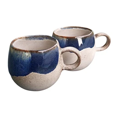 Imagen de PintoCer 2 x Tazas con asa, Cerámica de Gres, Ideal para Café, Leche, Té y Chocolate, Apto Lavavajillas Microondas