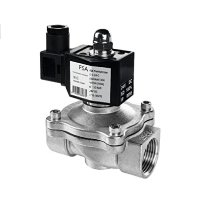 Imagen de FSA Válvula Magnética de Acero Inoxidable 304 1&quot; 24V DC 0 10 bar Viton cerrada sin corriente