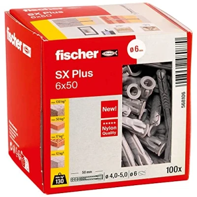 Imagen de fischer 568106 SX Plus 6x50 para fijar lámparas, cuadros, aires acondicionados, (Caja 100 unidades)