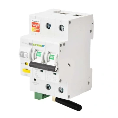 Imagen de Interruptor magnetotérmico inteligente WiFi, 2P, 63 A, 230 V, 30 mA, 6000 aplicación TUYA, ocupa 3 módulos DIN, antena WiFi incluida