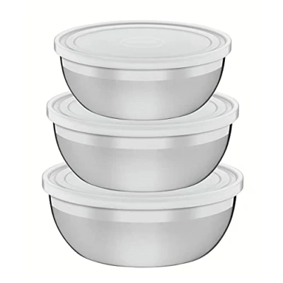 Imagen de Tramontina Set de 3 piezas, acero inoxidable, cuencos con tapa, apto para lavavajillas