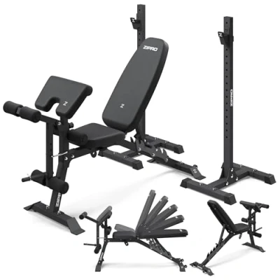 Imagen de Set Superset de Banca Pesas Olímpica Zipro: Banco con Beinentwickler, Curlpult y Soporte, Ajustable Capacidad 270kg, Estación Entrenamiento Multifuncional Respaldo Cojín Asiento