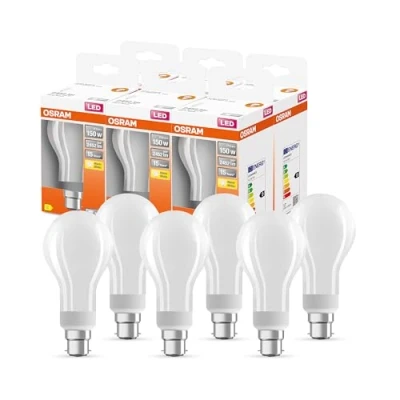 Imagen de OSRAM LED Star Classic A150 Lámpara para base B22D, forma de pera, GL FR, 2452 lúmenes, blanco cálido (2700k), reemplazo bombillas convencionales 150 W, no atenuables, paquete 6