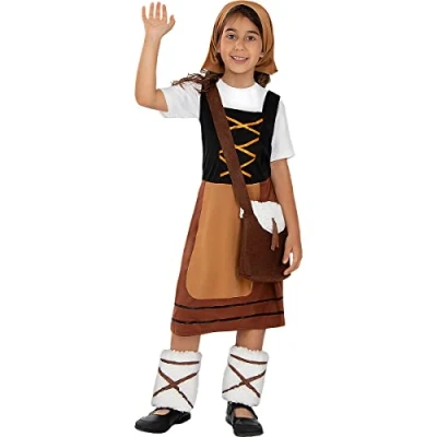 Imagen de Funidelia Disfraz de pastorcita para niña Navidad, Belén Navidad niños y divertidos accesorios Fiestas, Carnaval Halloween Talla 7 9 años Marrón
