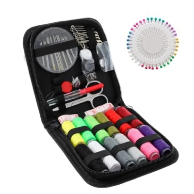 Imagen de Borman Kit de Costura, maletin con cremallera, ligero, portatil y resistente, contiene 112 piezas imprescindibles, facil transportar, ideal para principiantes, perfecto viajes emergencias.