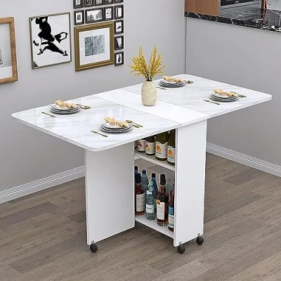 Imagen de Mesa Móvil De Hoja Abatible Cocina Plegable Comedor Extensible para Espacios Pequeños con 6 Ruedas Y Estante Almacenamiento Fiesta (Color : B)