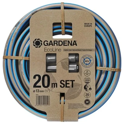 Imagen de Gardena Manguera Ecoline 1/2 pulgadas, 20 m, incluyen las piezas del sistema: de jardín, plástico reciclado, sin sustancias tóxicas, Power Grip, resistente al hielo y rayos UVA (18931 20)
