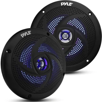 Imagen de Pyle Altavoces Marinos de 5.25, Estereo, Exterior, Resistentes al Agua e Intemperie, Luces LED, 180V, Un par