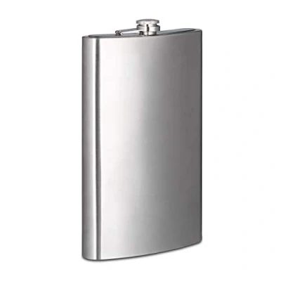 Imagen de Relaxdays, 1,8 L, Plateado Petaca XXL, Cantimplora Grande con Diseño Clásico, Acero Inoxidable