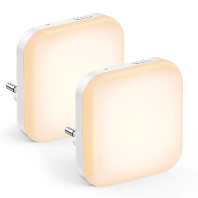 Imagen de NIWOHOM Luz Nocturna Infantil Enchufe, 2 Piezas de Noche para Habitación con Sensor Luz, 3 Niveles Brillo, Lampara Bebe Baño, Armario, Pasillos, Dormitorio, Sala, Blanca Cálid
