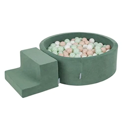 Imagen de KiddyMoon Parque Terciopelo Infantil De Espuma con Rodondo Piscina Bolas (200 Bolas) para Niños, Verde del Bosque:Beigepas/Blanco/Menta