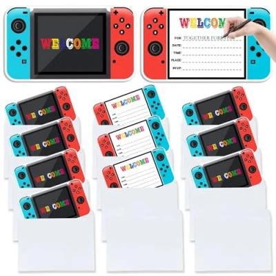 Imagen de HSLXBY 12 Piezas Tarjetas Invitacion Cumpleaños Niño,Tarjetas Cumpleaños,Tarjetas Videojuegos,Es La Carta Perfecta Próxima Fiesta De