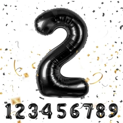 Imagen de Globos de Cumpleãnos 2 Negro,101 CM Globo Numeros Gigantes Grandes Decoracion,Globo Numero 2,Globos Niño Niña Adultos,Vuelan con Helio…