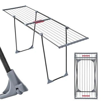Imagen de KADAX Tendedero Extensible de Acero Resistente con Capacidad para Ropa Gran Volumen, Ruedas, Diseño Plegable y Estructura Grande (Negro)