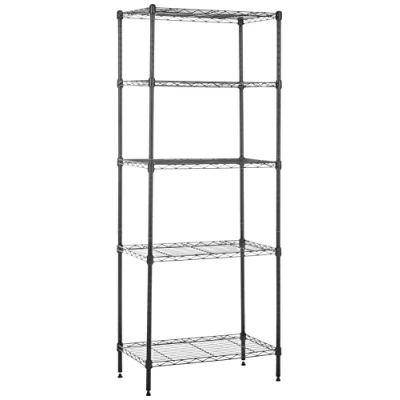 Imagen de Amazon Basics Unidad de almacenamiento estrecha 5 baldas con estantes ajustables en altura y patas niveladoras, sin ruedas, Negro, 58.9 cm x 34 152.4 (D W H)