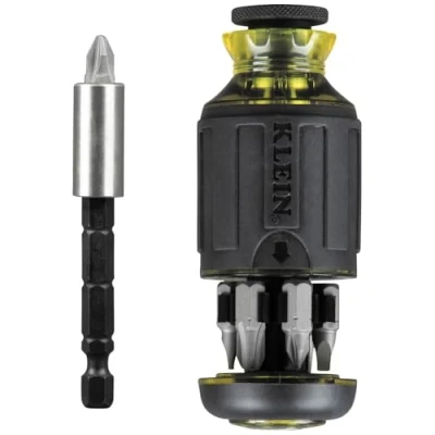 Imagen de Klein Tools 32308 destornillador multibit Stubby, herramienta magnética ajustable 8 en 1 con Phillips, ranurado, cuadrado y de tuerca