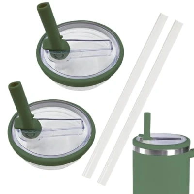 Imagen de NEERIX 2 tapas de repuesto reutilizables para vasos 40 oz, premium con pajita, a prueba fugas y polvo, accesorios Stanley Cup, incluye tapa pajita (verde